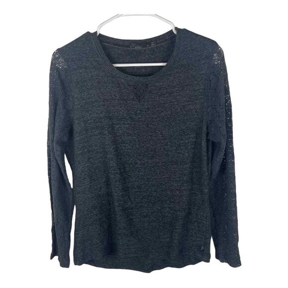 Prana Yoga Black Gray Long Sleeve‎ Top Knit Arms Boho Size M - Picture 1 of 6